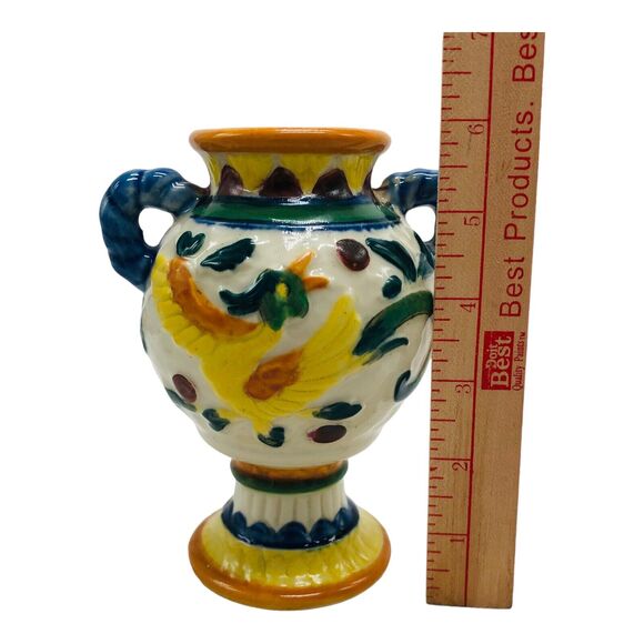 Moriyama Japanese Vase Hand Painted Bird Flower Ceramic Pottery Double Handle 6” - Picture 6 of 14